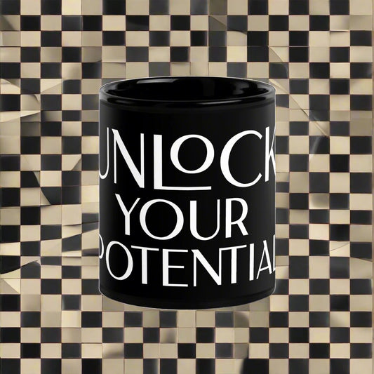 Unlock Your Potential Black Glossy Mug